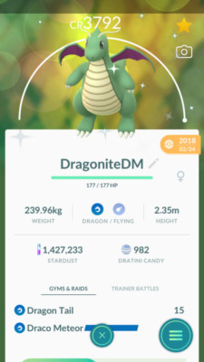 Pokemon Trade GO - Shiny Dragonite Draco Meteor level 40 for PVP Master