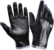 Winter Thermal Leather Gloves Windproof Touch Screen Warm Driving Running Gloves