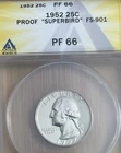 1952 Washington Silver Quarter ANACS PF66 Superbird FS-901 25C