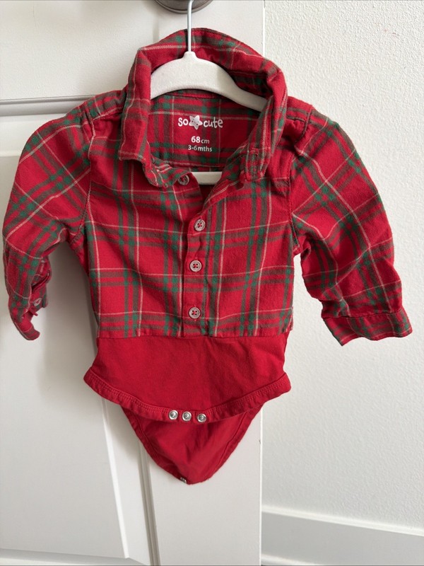 Christmas Shirt 3-6 months Baby One Piece Plaid Pattern Long sleeve With Collar