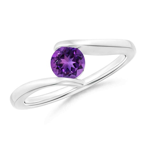 4mm Round Amethyst Gemstone Ring 925 Sterling Silver Minimalist Solitaire Ring