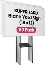 60 Pack 18 x 12 White Blank Yard Signs with Metal Stakes, Waterproof Corrugated