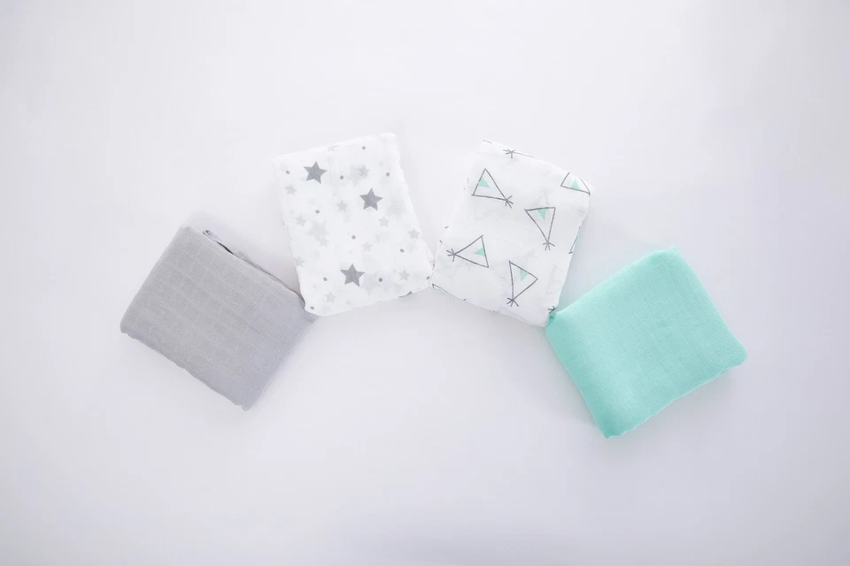 Manta de muselina para bebé 70 % bambú 30 % algodón 4 piezas, 47x47 Foto 3 de 4