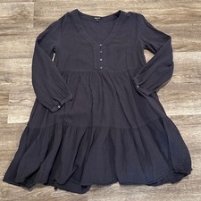 Madewell Lightspun Colette Mini Dress Black Cotton Gauze Tiered Sz 00 NB834 FA21