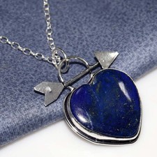 Love Heart Lapis Lazuli 925 Silver Plated Necklace 18