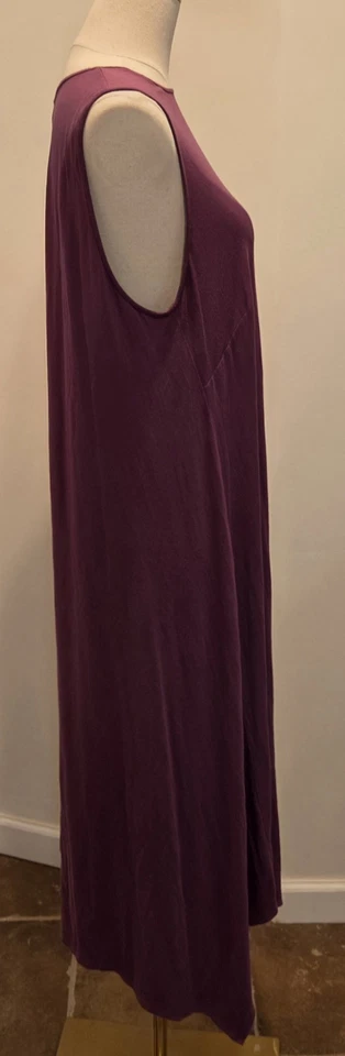 Maxi Vestido Vaina Midi Eileen Fisher Tejido Elástico Púrpura Cuello Joya Silencioso Lujo Foto 4 de 4