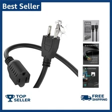PLUGTUL 3 FT Extension Cord, Short Power Cord, Black Indoor/Outdoor 16 Gauge 3 P