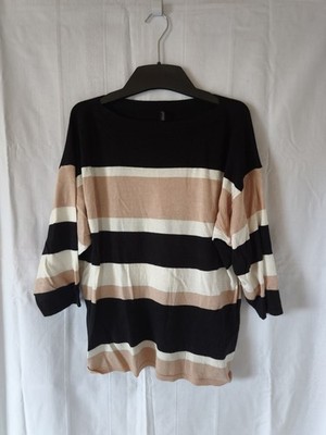 Pullover | 3/4 Arm | Laura Torelli | Gr. M | Blockstreifen | Schwarz, Weiß, Rosa