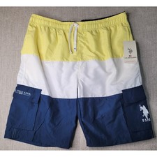 U.S. Polo Assn. Swim Trunks Men XL Yellow White Blue Colorblock Cargo Pocket NEW