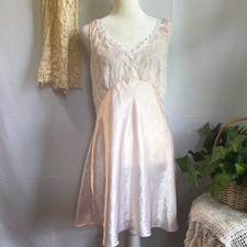Coquette Fairy Lingerie Pink Satin Embroidered Lace Trim Nightgown Chemise Large
