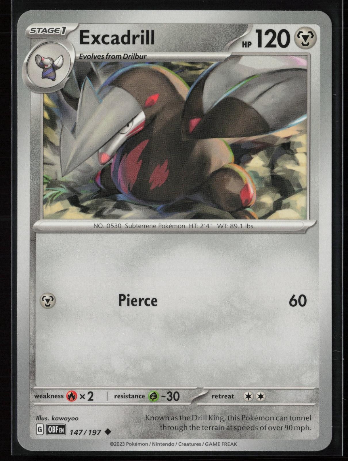 Excadrill 147/197 Uncommon Obsidian Flames Pokemon Card Near Mint