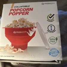 Collapsible Silicone Microwave Hot Air Popcorn Popper Bowl With Lid NEW