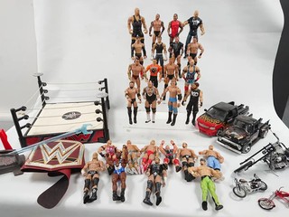 WWE Wrestling Figure Bundle Ring Belt Bikes & Trucks Job Lot Collectible Vintage
