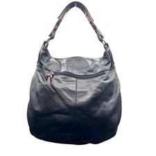 Tano Black Leather Hobo Shoulder Bag Brown Twisted Strap Slouchy Boho