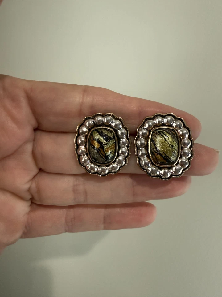 Pendientes Diseñador Amy Kahn Russell Ágata Recubierta Dos Tonos Bronce/Plata 925 Postes Foto 2 de 4