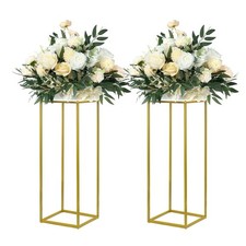 YALLOVE 2 Pack 23.75 Inch Gold Wedding Flower Stand Metal Vase Column Stand G...