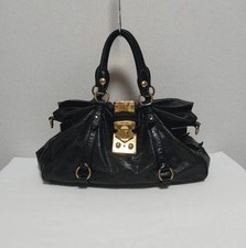 Miu Miu Vitello Lux Ribbon Bow Satchel Bag Black 37x26cm Strapless Authentic