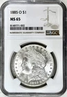 1885 O MORGAN SILVER DOLLAR NGC MS65 BRIGHT WHITE COIN