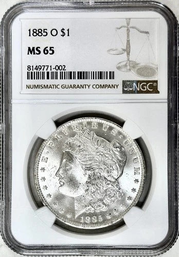1885 O MORGAN SILVER DOLLAR NGC MS65 BRIGHT WHITE COIN