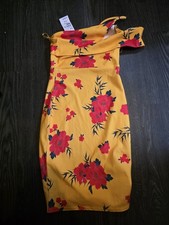 Image of Quiz Women's Yellow Floral Summer Dress Size 8