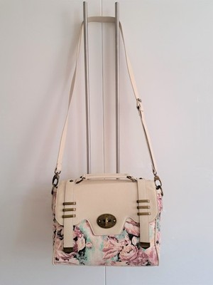 Damen Designer Tasche Schultertasche Schlangenoptik Blumen Creme von LYDC London