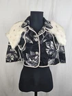 ALBERTA FERRETTI Italy Silk Jacquard Bolero Jacket Real Fur Collar UK 10 Luxury