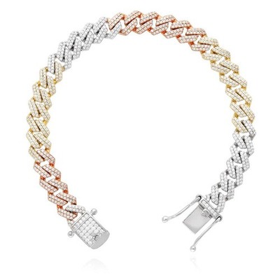 Tri-Color Gold Over Silver 8.5mm Miami Cuban CZ Bracelet (Solid Links) 7''-9''
