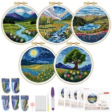 5 Sets Embroidery Kit for Beginners, Butterfly Cross Stitch Set for Include E...