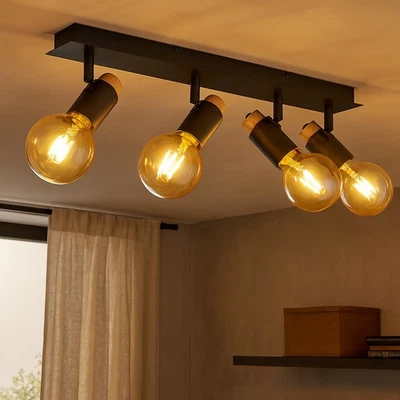 GLOBO Deckenleuchte Spotlampe Spotleiste 4-Flammig Strahler verstellbar Holz schwarz