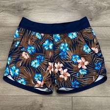 Lands' End 5" Board Swim Shorts Lined Blue Brown Floral Size 8