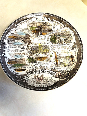 Vintage Idaho Gem State Collectors Plate Souvenir Shoshone Craters Sun Valley 