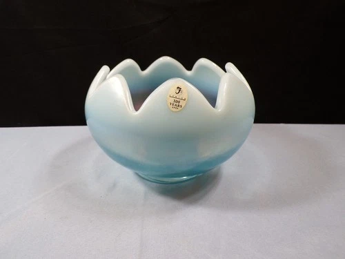 Fenton Blue Iridescent Opalescent Glass Lotus Candle Bowl Rose Bowl Vase