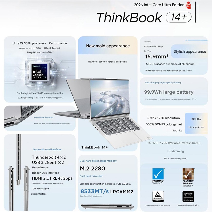 Lenovo ThinkBook 14+ 2026 AI Laptop Intel Core Ultra X7 358H 14.5