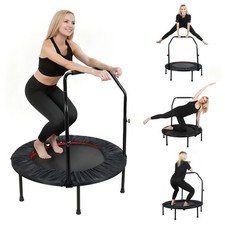 40" Foldable Mini Trampoline, Fitness Rebounder with Bungees, Adjustable Handle