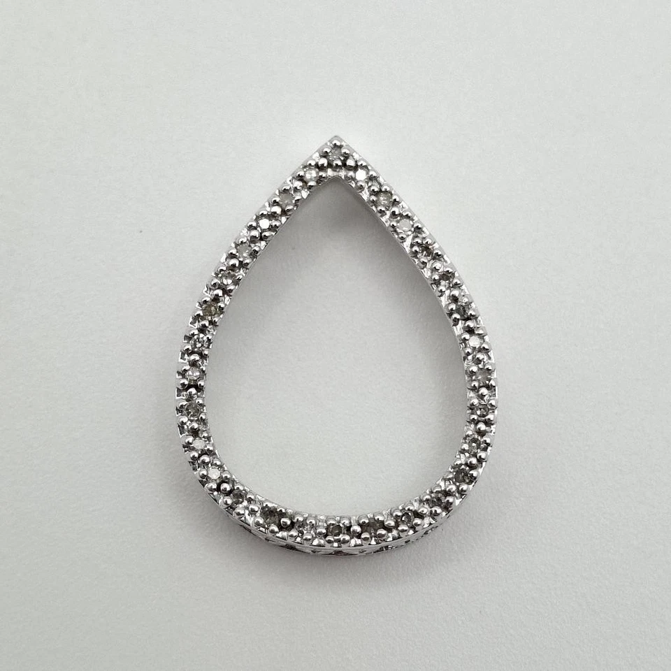 14K White Gold Round Natural Diamond & Heart Accent Teardrop Slide Pendant - Image 2 of 4