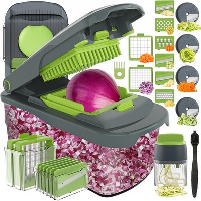  Vegetable chopper and slicer with container, manual food mandoline slicer