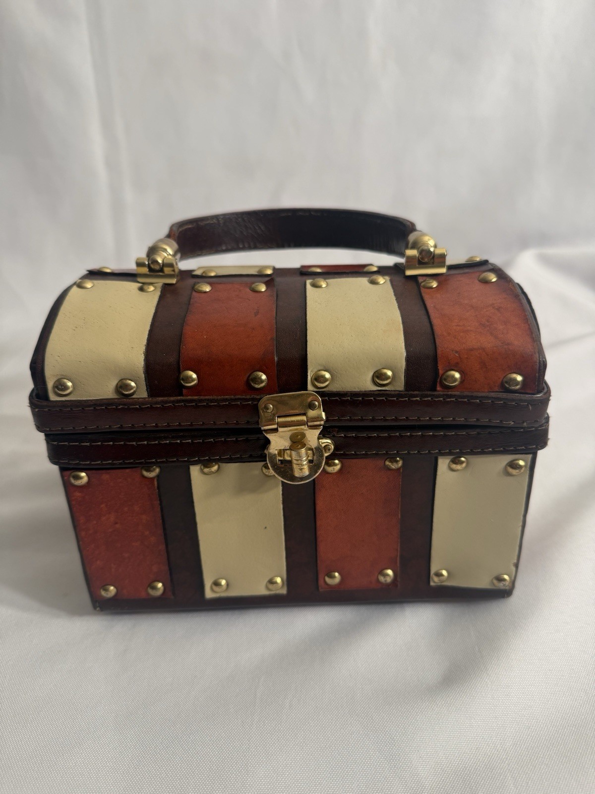 Vintage Patchwork Leather Mini Trunk Handbag Doct… - image 1