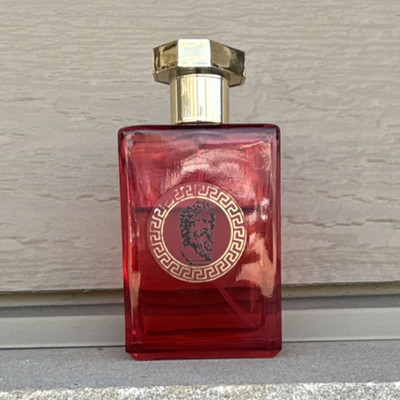Versace Red Bottle Men's Fragrance with Gold Cap and Medusa Logo