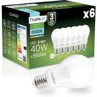 6X Led-GlüHbirne E27 A60 5W = 40W 550 Lm 6500K Kaltweiß 260° Lumiled