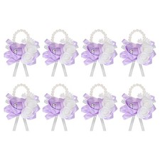 8Pcs Wrist Corsage Artificial Flower Bracelet Rose Wrist Decorative Light Purple