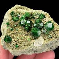 Rare Demantoid Garnet Crystal Cluster on Matrix, Green Andradite Mineral Specime