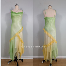 Vintage Midi Dress Prom Gown 12 Yellow Green Ombre Fairy Tinkerbelle Y2K Nymph