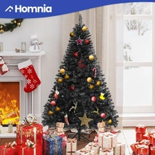 7.5ft Black Artificial Christmas Tree 1258 Tips Hinged Branches Unlit with Stand