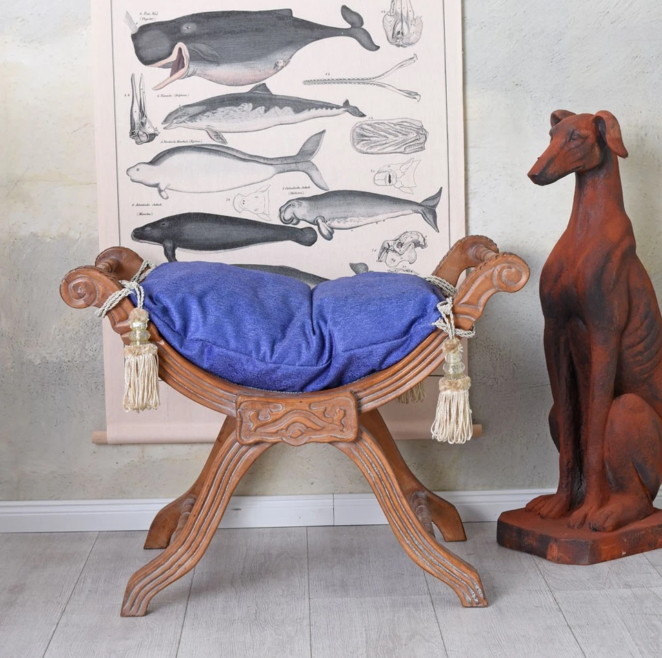 Hocker Sitzgondel Barock Sitzbank Sitzhocker Toile de Jouy Barockhocker Schemel - Bild 2 von 4