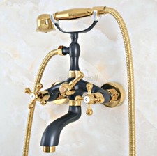 Black Gold Brass Wall Mount Bathroom Clawfoot Bath Tub Faucet Filler Hand Shower