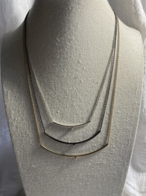 Loft Multi Chain & Tone Necklace Curved Sliding Bars  Rhinestones 19  Adjustable