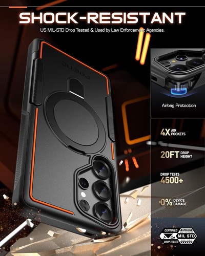 For Samsung Galaxy S25 Ultra Case Poetic Built-in Magnetic Ring Stand Orange - 第 5/6 張圖片