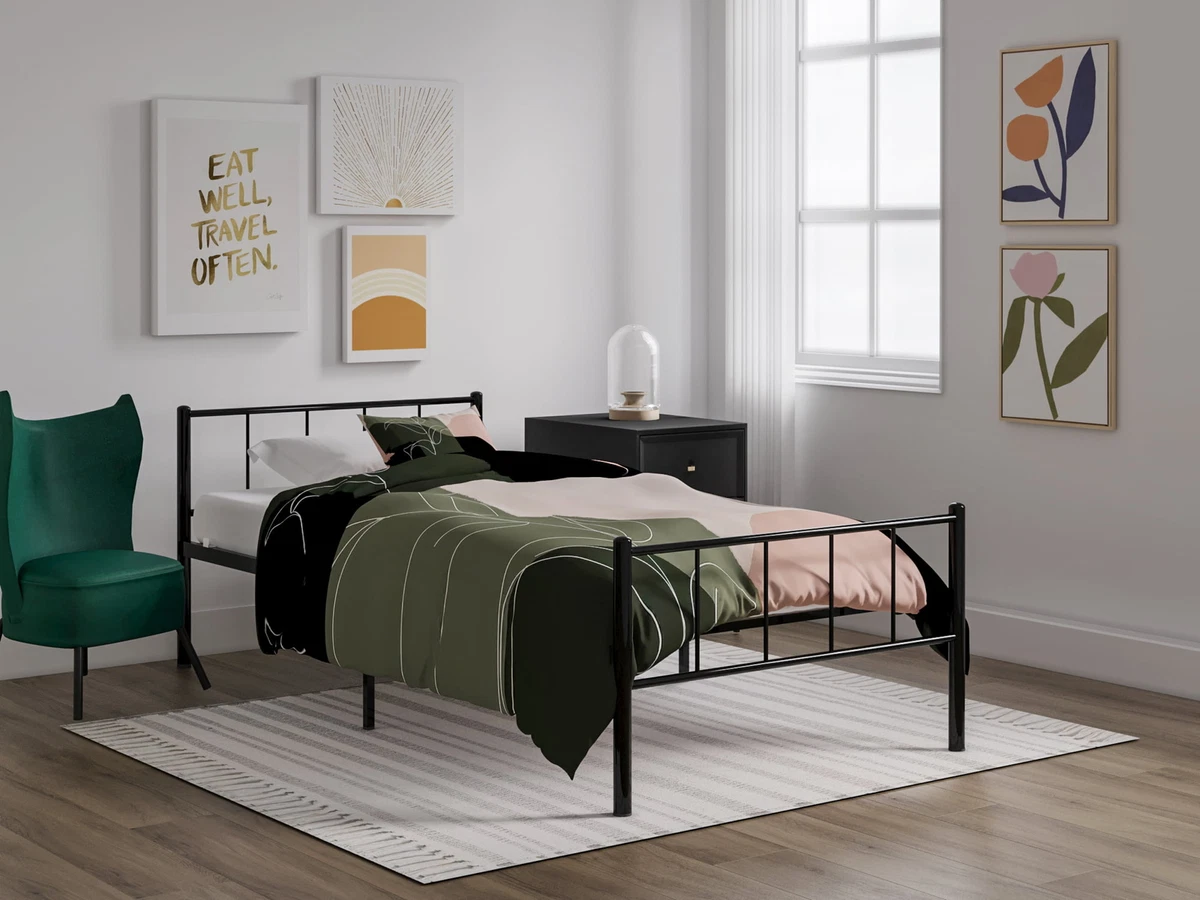 Heavy Duty Metal Twin Size Platform Beds Frame w Headboard