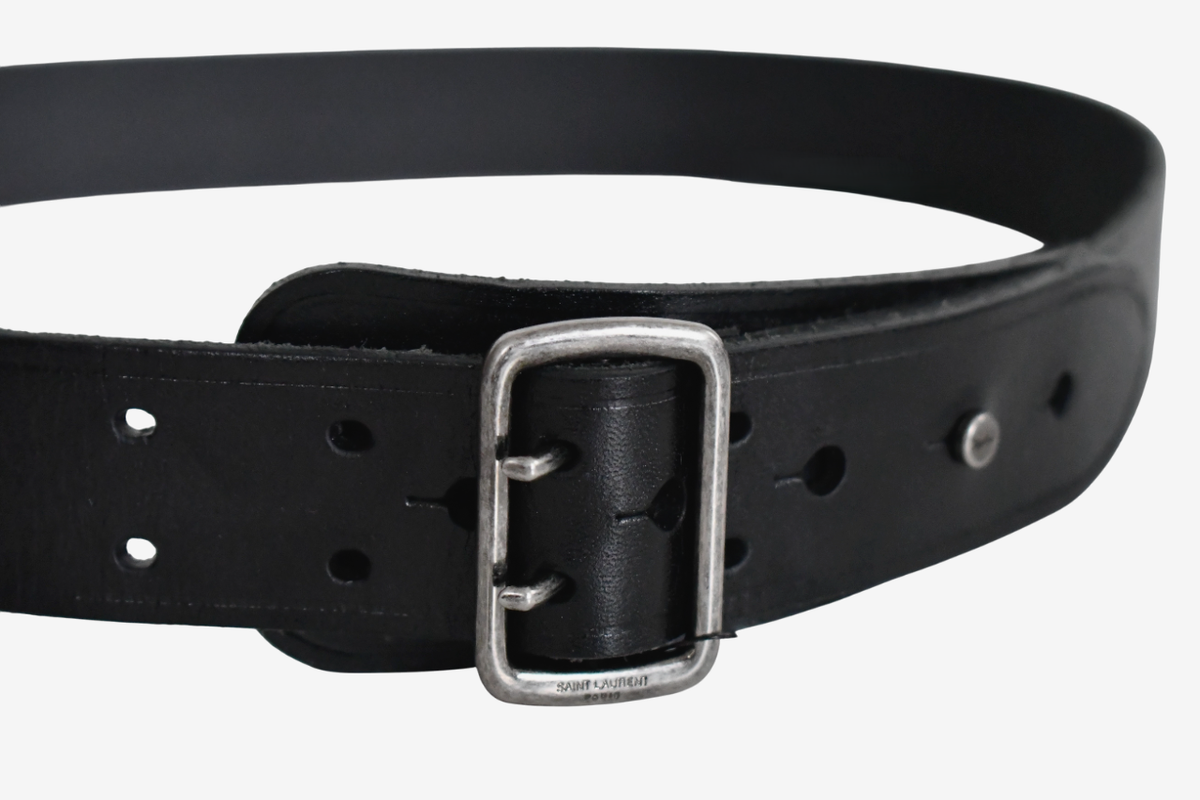 NEW Authentic SAINT LAURENT Paris Black Leather Belt IT-90 US-35