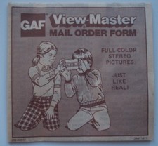 Vintage Sawyer's Inc. View-Master Viewmaster FOLDING MAIL ORDER FORM - JAN 1977